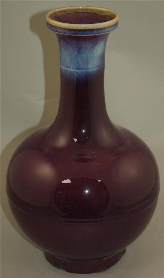 A Chinese flambe glazed bottle vase, 37cm